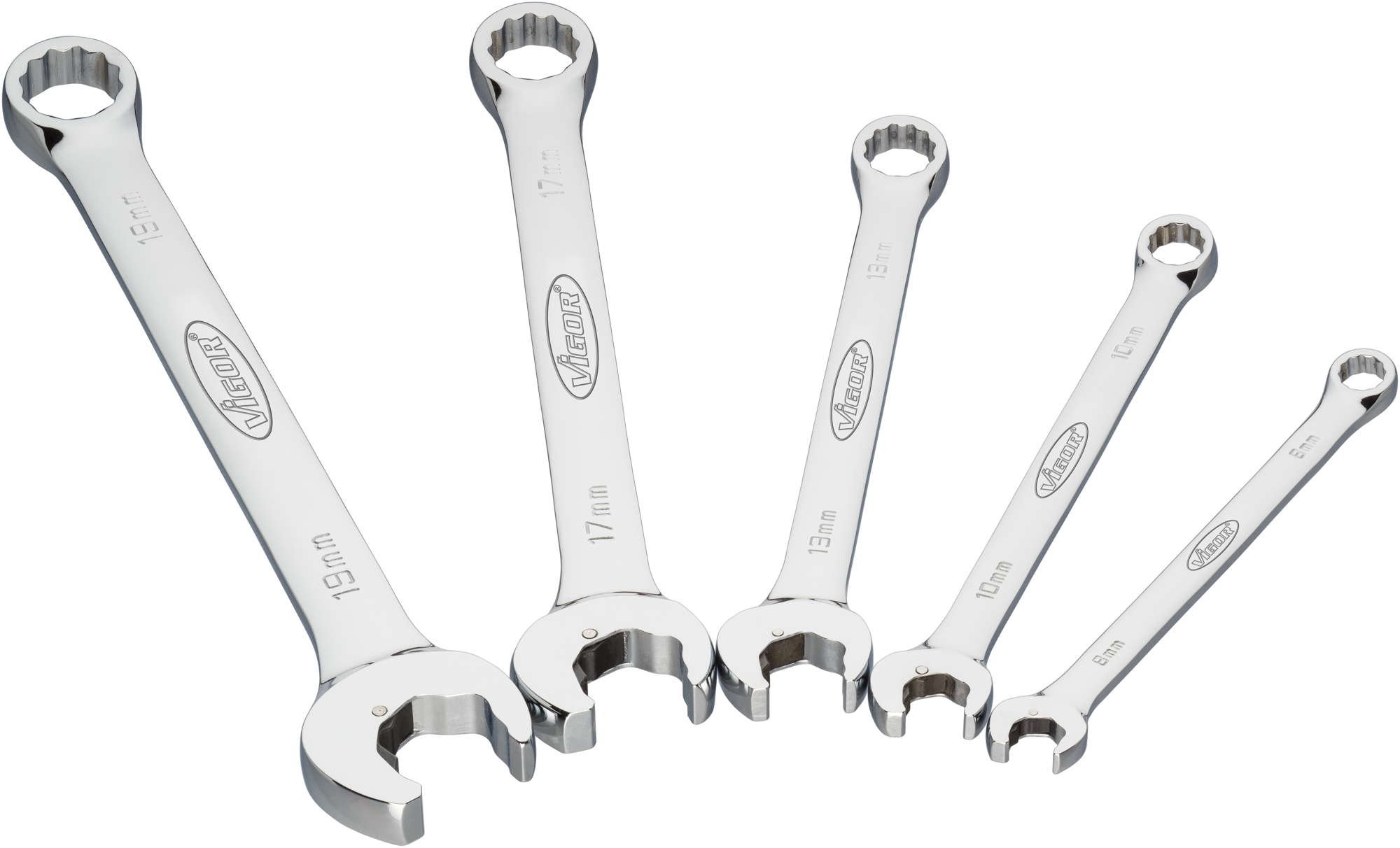 Vigor V4951 Ratcheting Open-End Wrench Set (5-Piece)