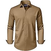 Alimens & Gentle Men's Dress Shirts Long Sleeve Wrinkle-Free Stretch Shirts Solid Formal Button Down Shirt with Pocket
