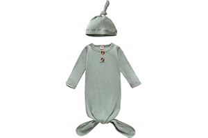 CsgrFagr Newborn Baby Knotted Gown, Super Soft Silky Infant Long Sleeve 𝗦leeper for Baby 𝗦leeping with Hat or Headband