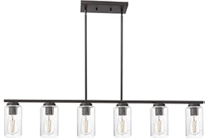 TODOLUZ 6-Lights Farmhouse Chandelier Island Lighting with Seeded Glass Shade, Modern Hanging Ceiling Light Fixtures for Kitchen Bar in Oil Rubbed Bronze