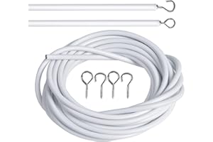 Kioiner White Curtain Wire Kit With Hooks - 2M PVC Coated Hanging Cord Cable for Net, Shower, Window, and Door Curtains - Inc