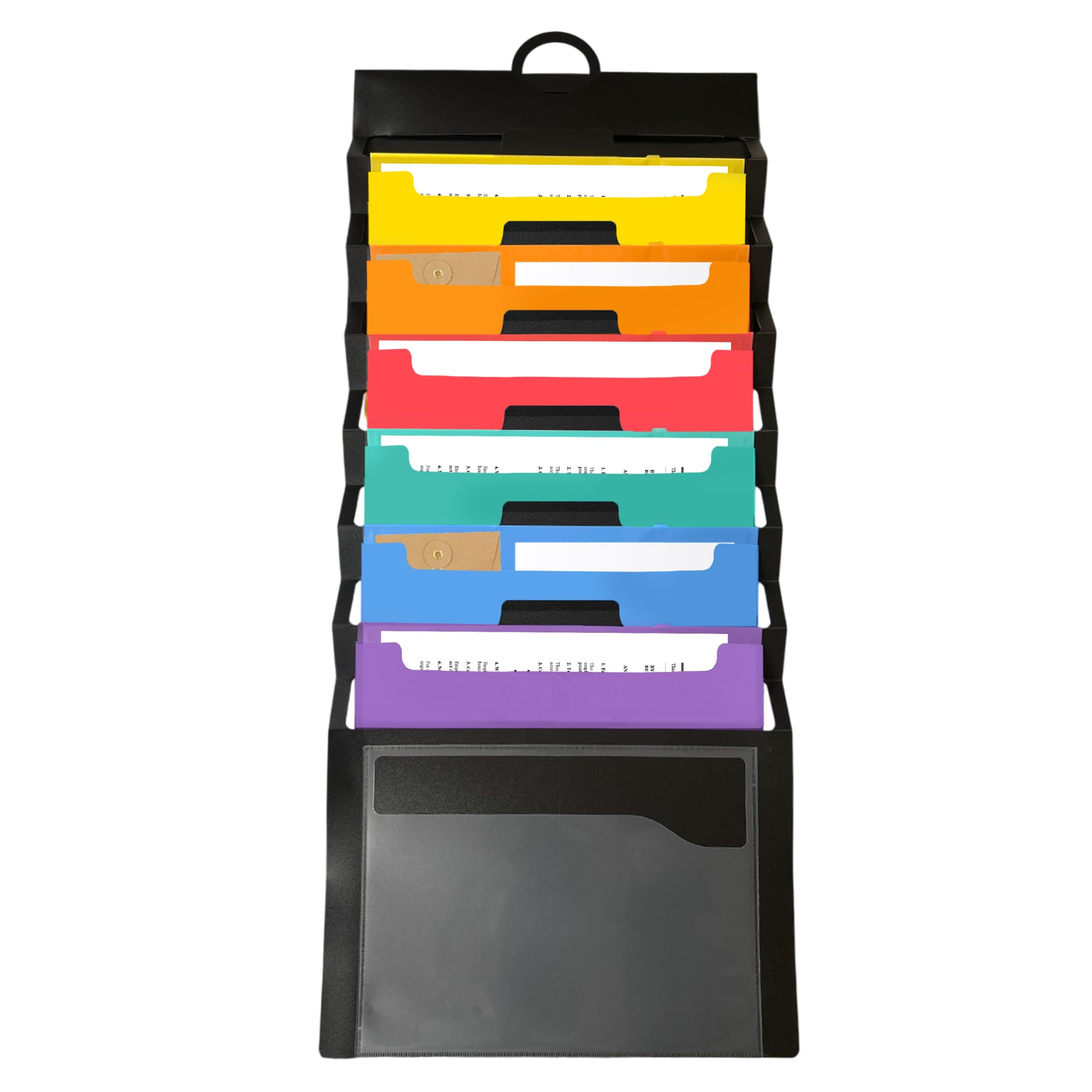 Janrax A4 6 Pocket Cascading Wall Organiser – Colour Coded Hanging File Folder with Retractable Handle, Durable PVC, Ideal for Home and Office Use
