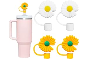 SEEZIZI 4 Packs Straw Covers Cap Toppers Compatible with Stanley 30&40 oz Tumbler Cups,Reusable Cute Silicone Straw Tips Lids Protectors for 0.4 in/10mm Stanley Cups Straws Accessories