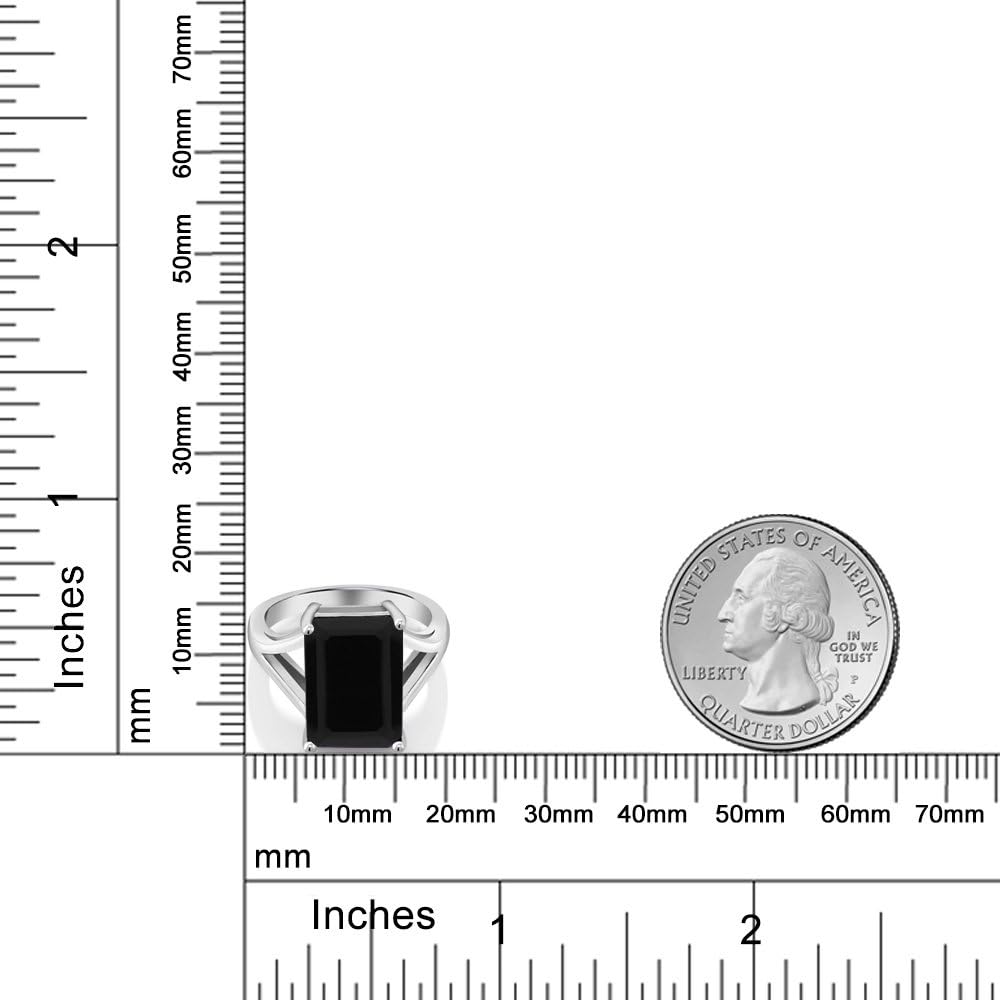 Gem Stone King 925 Sterling Silver Black Onyx Solitaire Ring 6.60 Ct Gemstone Birthstone, 14x10mm Emerald Cut (Available 5, 6, 7, 8, 9): Jewelry