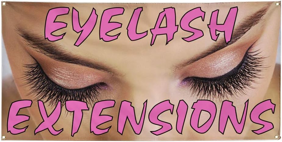 Vinyl Banner Multiple Sizes Eyelash Extensions A Advertising Printing Business Outdoor Weatherproof Industrial Yard Signs 4 Grommets 16x40Inches