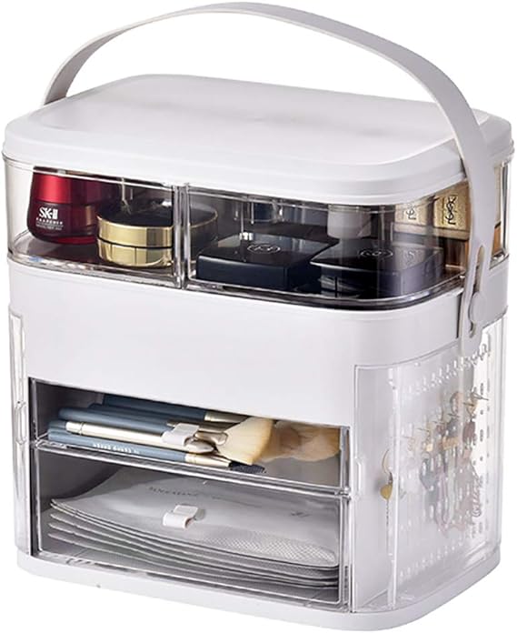 LED Mirror Light Makeup Organizer Box Cosmetic Storage Box Desktop Dust