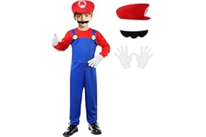 BOMLY Mario Costume for Kids Halloween Plumber Cosplay Outfit Boys Jumpsuit with Accessory