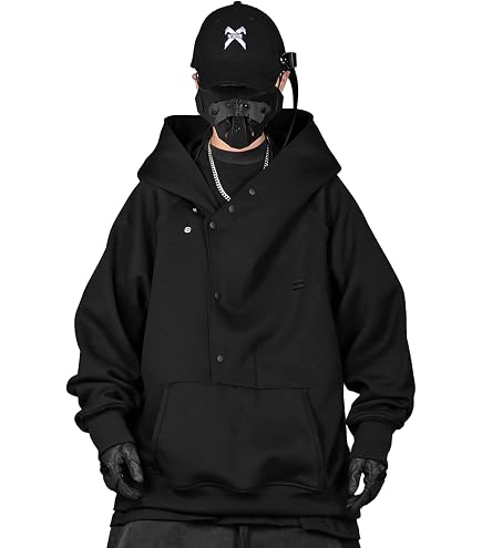 Alalaso Ninja Hoodie Men Double Neckline Cotton Hip Hop Hoodie