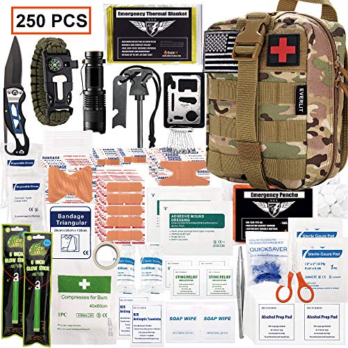 EVERLIT 250 Pieces Survival First Aid Kit IFAK Molle System Compatible Outdoor Gear Emergency Kits Trauma Bag for Camping Boat Hunting Hiking Home Car Earthquake and Adventures (CP Camo)