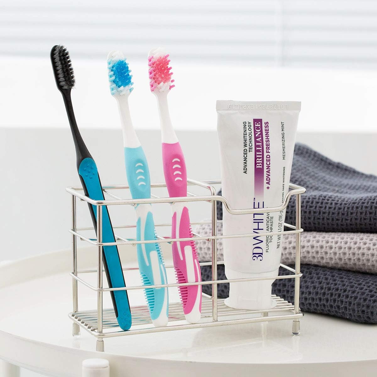 Amazer Toothbrush Holder Stainless Steel Rustproof Metal Bathroom Toothpaste Holder Stand with Multi-Functional 7 Slots for Toothbrush Toothpaste Cleanser: Kitchen & Dining