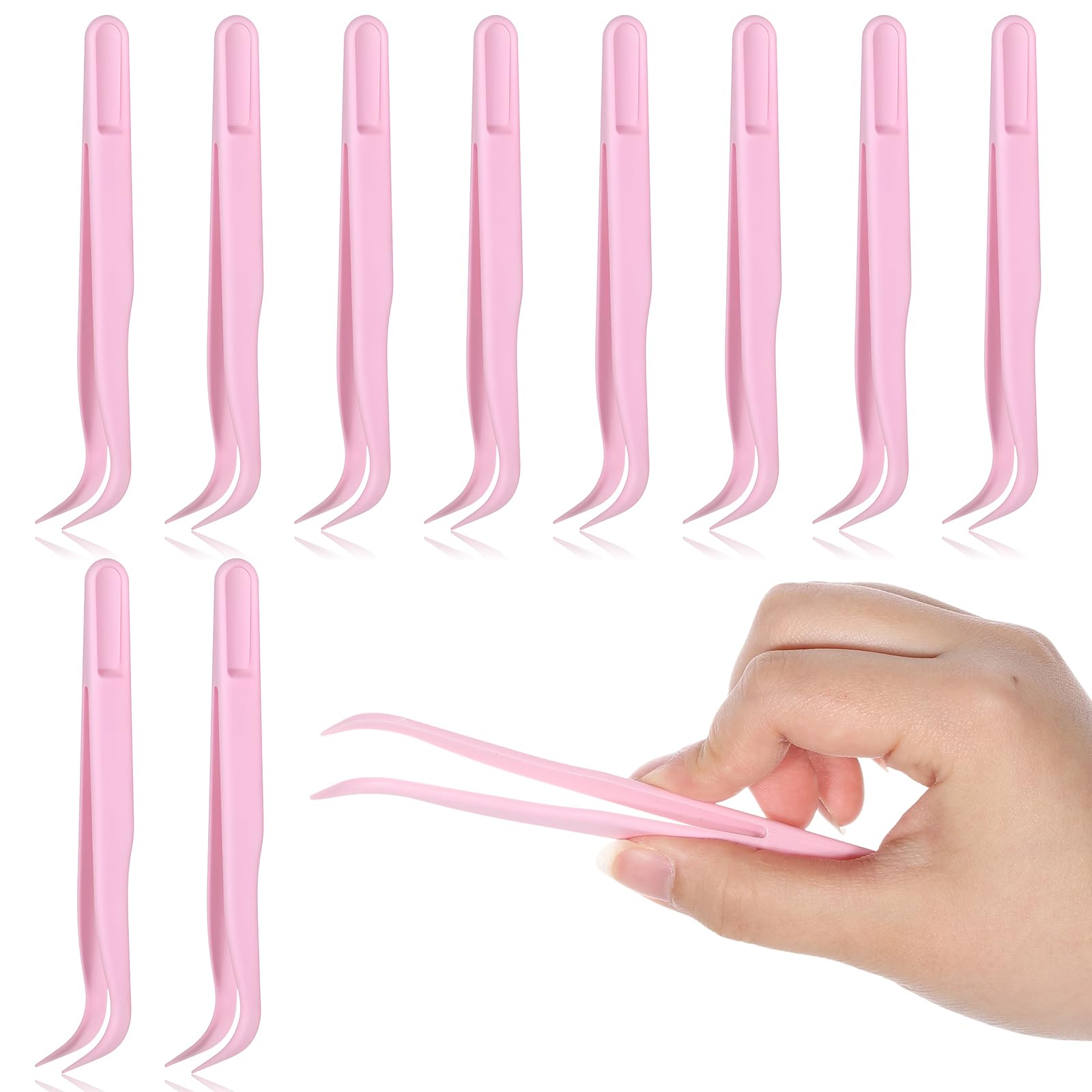 Photo 1 of 10 Pcs Bent Plastic Tweezers, Kids 4.5 Inch Craft Tweezers Long Sticker Tweezer for Kids Crafting, DIY Jewelry Making, Stickers, Bead Bracelets, Feeding Reptiles, Baking Decoration (Pink)