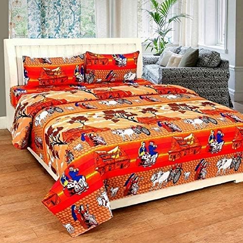 Proliva 100% Cotton Double BedSheet for Double Bed with 2 Pillow Covers Set, Queen Size Bedsheet Series, 140 TC, 3D Printed Pattern