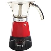 IMUSA 6 or 3 Cup Electric Espresso Coffee Maker with Cool-touch Handle, Red | Detachable Base, Visual Brewing Indicator, Durable Aluminum Construction, Ideal for Cuban and Italian Coffee
