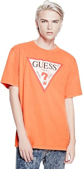 Amazon Guess Shirt メンズ カラー オレンジ Tシャツ カットソー 通販