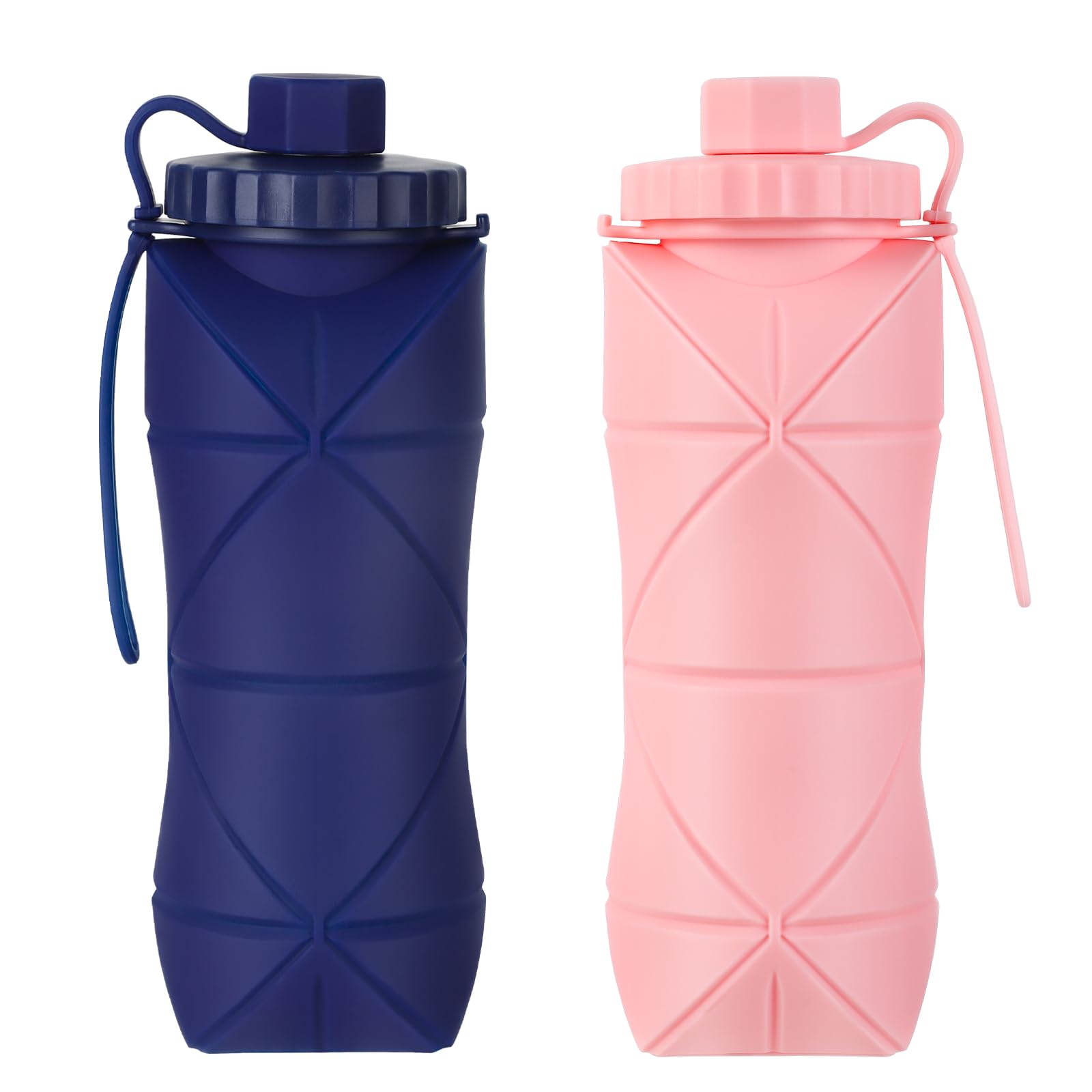 Photo 1 of YCTMALL Silicone Collapsible Water Bottles,Lightweight Reusable Leakproof For Traveling Camping Hiking Cycling Sports Outdoor,Foldable Portable Travel Water Bottle 600ML Dark Blue And Pink 2Pack.