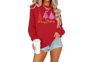 LOTUCY Christmas Sweatshirts for Women Christmas Tree Graphic Long Sleeve Shirt Xmas Holiday Party Pullover Blouse