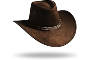 thuizen Men's and Women Classic Western Rolled-up Vegan Suede Decent Drawstring Cowboy Cowgirl Hat