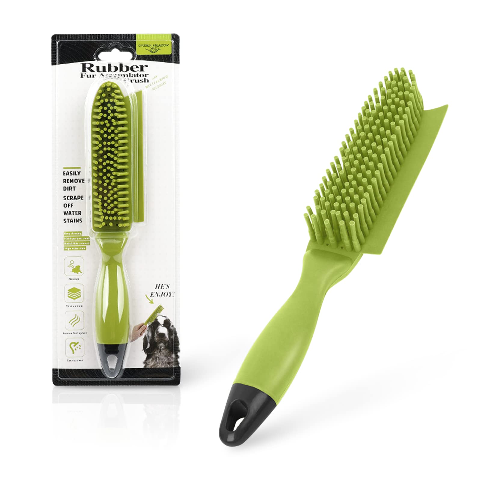 FuninCrea 2 in 1 Pet Hair Remover Brush, Portable Rubber Hand Brush Reusable Cat Dog Hair RemoverBrush Capture Dust Dirt from Carpets Clothes (Green)