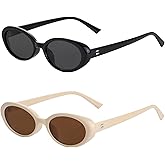 Onrtry Vintage Small Oval Sunglasses for Women Men 90s Sunglasses Narrow Eyeglasses UV400 Protection 2 Pack