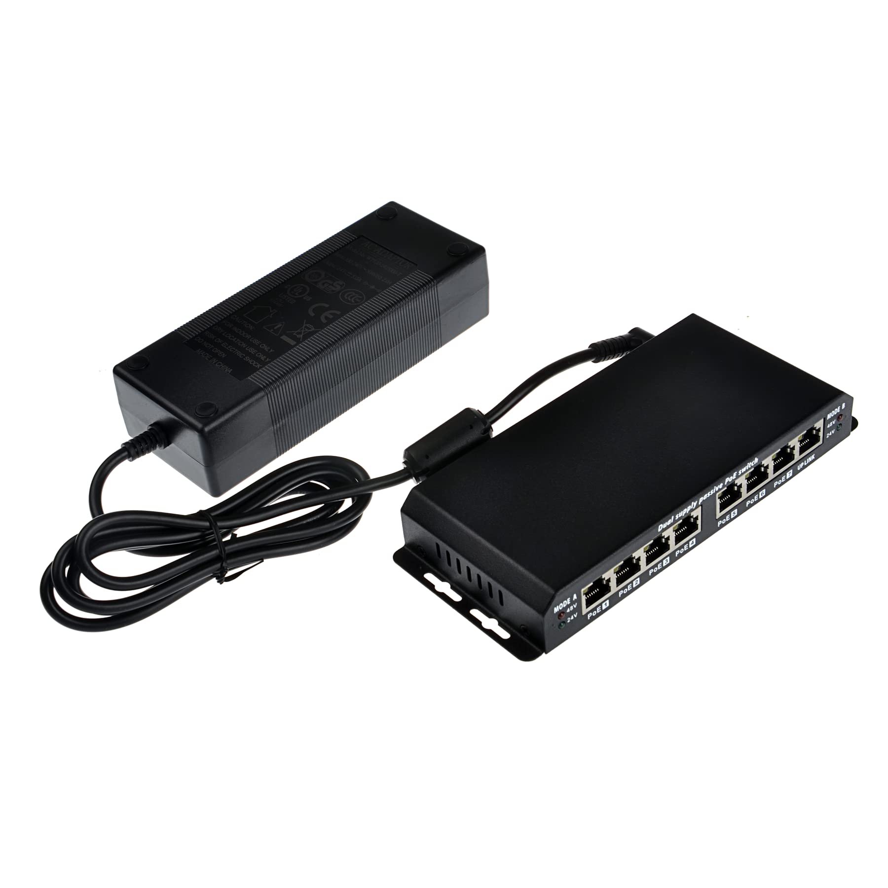 GPOES-8-7-48V60W 8 Port PoE Gigabit Switch Unmanaged - Network Switch Hub with 48V 60W Power Supply to Power 802.3af 802.3at Device, PoE Switch Network Hub with Gigabit Data, Wallmount or Desktop