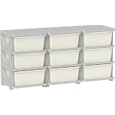 Qaba 9 Drawers Kids Storage Unit 3 Tier Toy Organizers Cream White | Stackable Storage Chest, Bedroom, Nursery, Playroom, Living Room, Boys, Girls, Toddlers