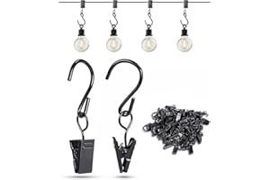 DUSKEEP 60 Pack Clips for Hanging, Light Clips for Outside String Lights, Weatherproof Hooks to Hang Outdoor String Lights, Hangers Photo Curtain Gutter Camper Awning, Art Craft Display, Holiday Decor(Black)