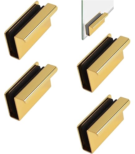 thumbnail image 2 of 6 Gold Glass Cabinet Pulls - No Drill Edge Clips For Display Doors 2 of 10