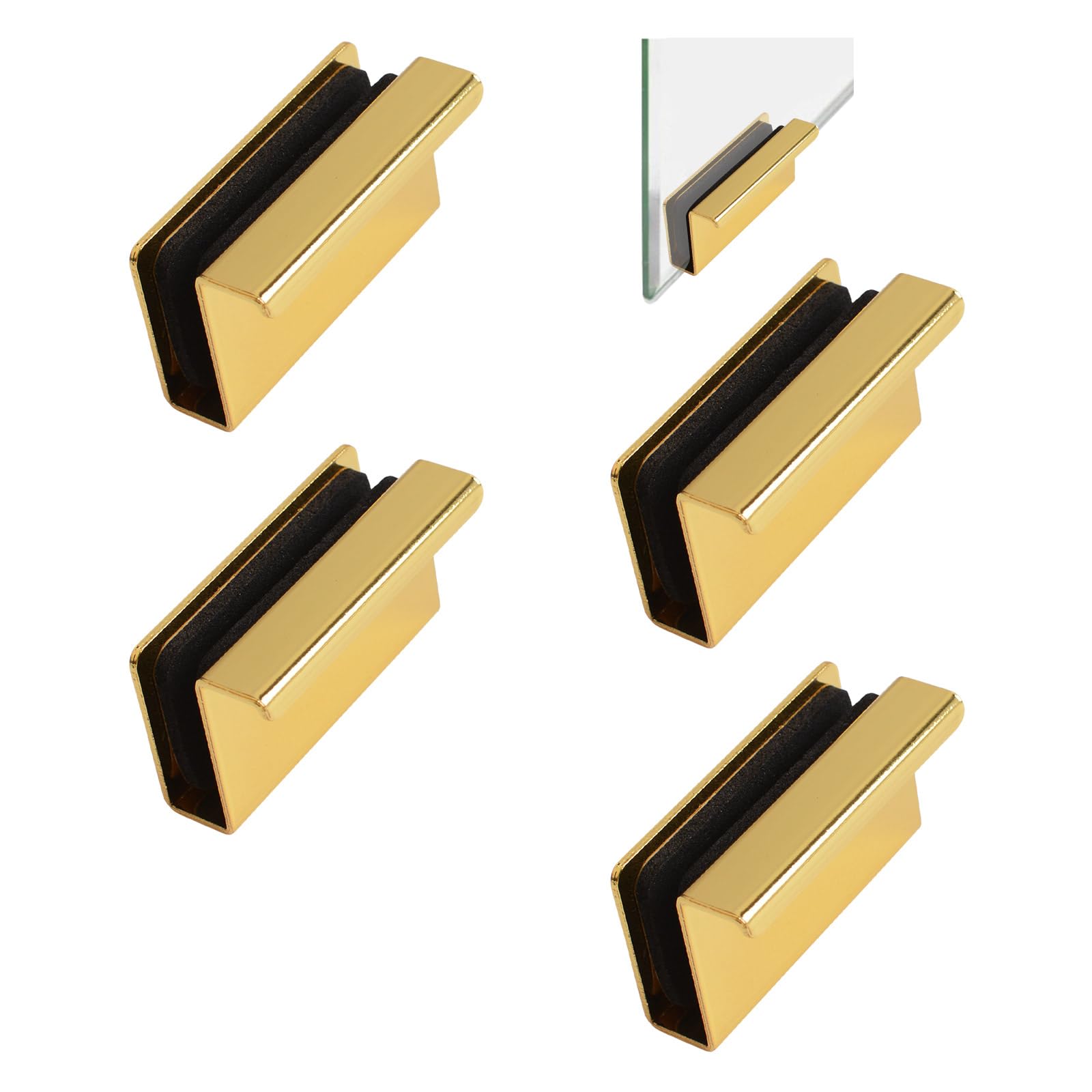 UFURMATE Glass Finger Edge Pull, 4Pcs Cabinet Finger Pull Handle Glass Door Clips Cabinet Latch Clamp Concealed Handle for Display Glasscase Door (Gold) — image 1