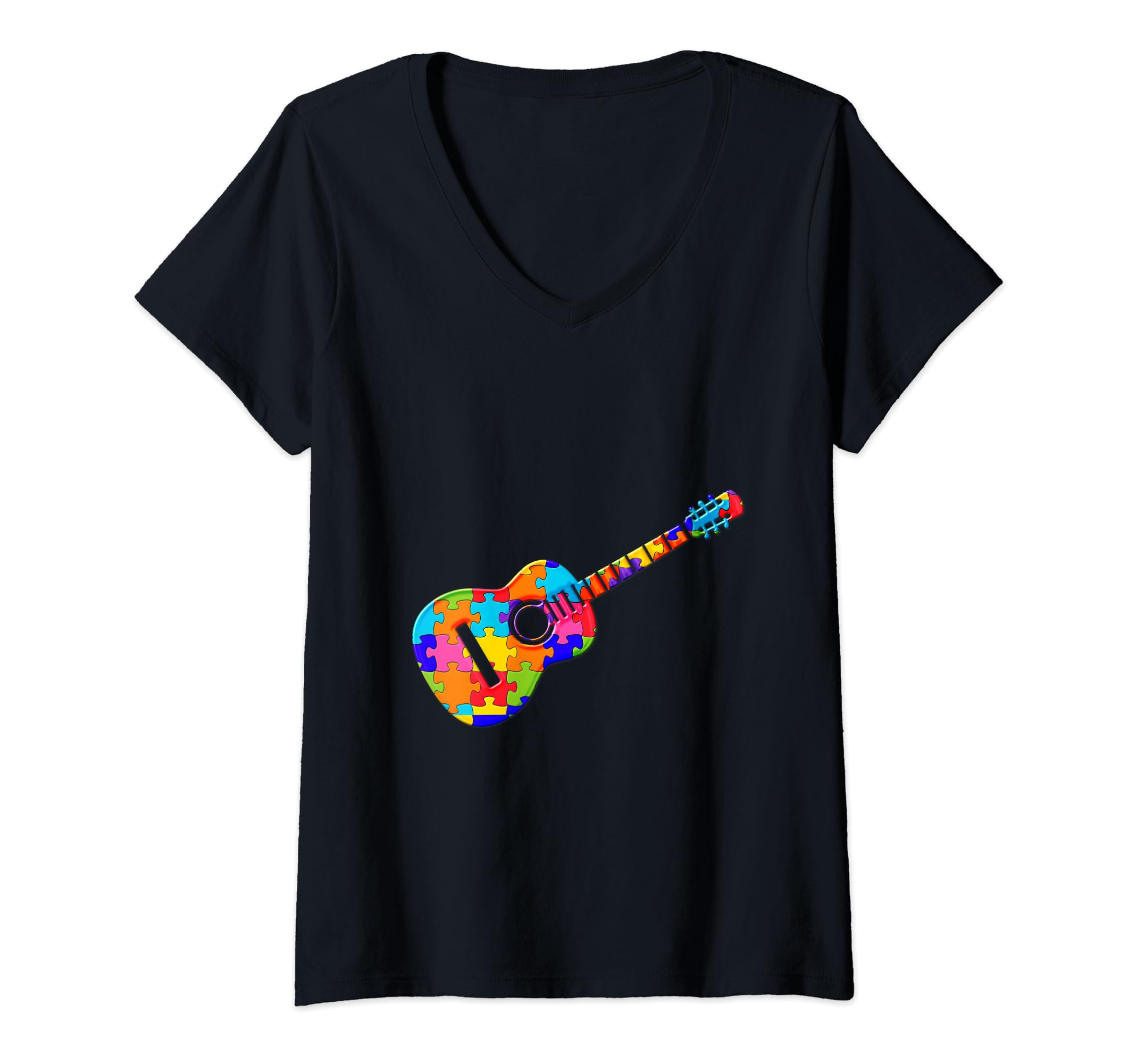 Guitar Ukulele Musical Puzzle Autism Puzzle V-Neck T-Shirt