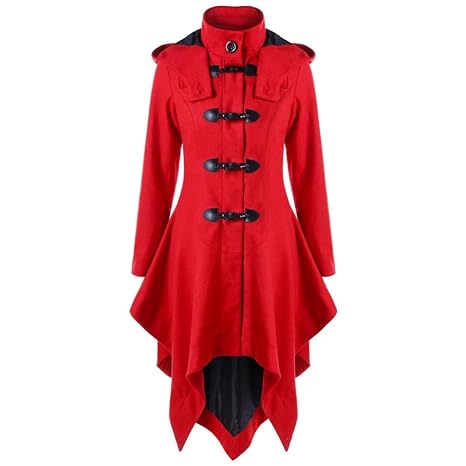 HLHN Damen Trenchcoat Kapuzenpulli Slim Dicker Vintage Gothic Lange Mantel Jacke Parka