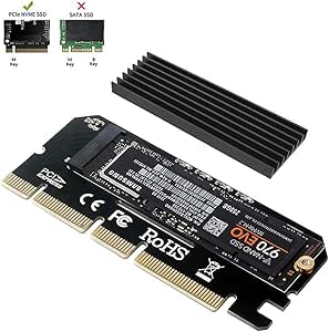 6amLifestyle M2 NVME PCIe Adapter, Adapter for SSD x16 PCI Express 3.0 with Aluminum Heatsink Support PCIe x4 x8 x16 Slot Fit M.2 PCIe Nvme M Key SSD 2230 2242 2260 2280