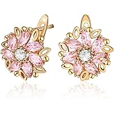 XUPING Flower Earrings For Women Crystal Leverback Stud 14K Gold Plated Cubic Zirconia Hypoallergenic Jewelry