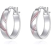 CRMAD Baseball Hoop Earrings for Women Sterling Silver Baseball Dangle Earrings Sport Jewelry Gift for Women