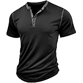 HOTake Men's Henley Shirts Short Sleeve Fitted Cotton Muscle T-Shirt with Button