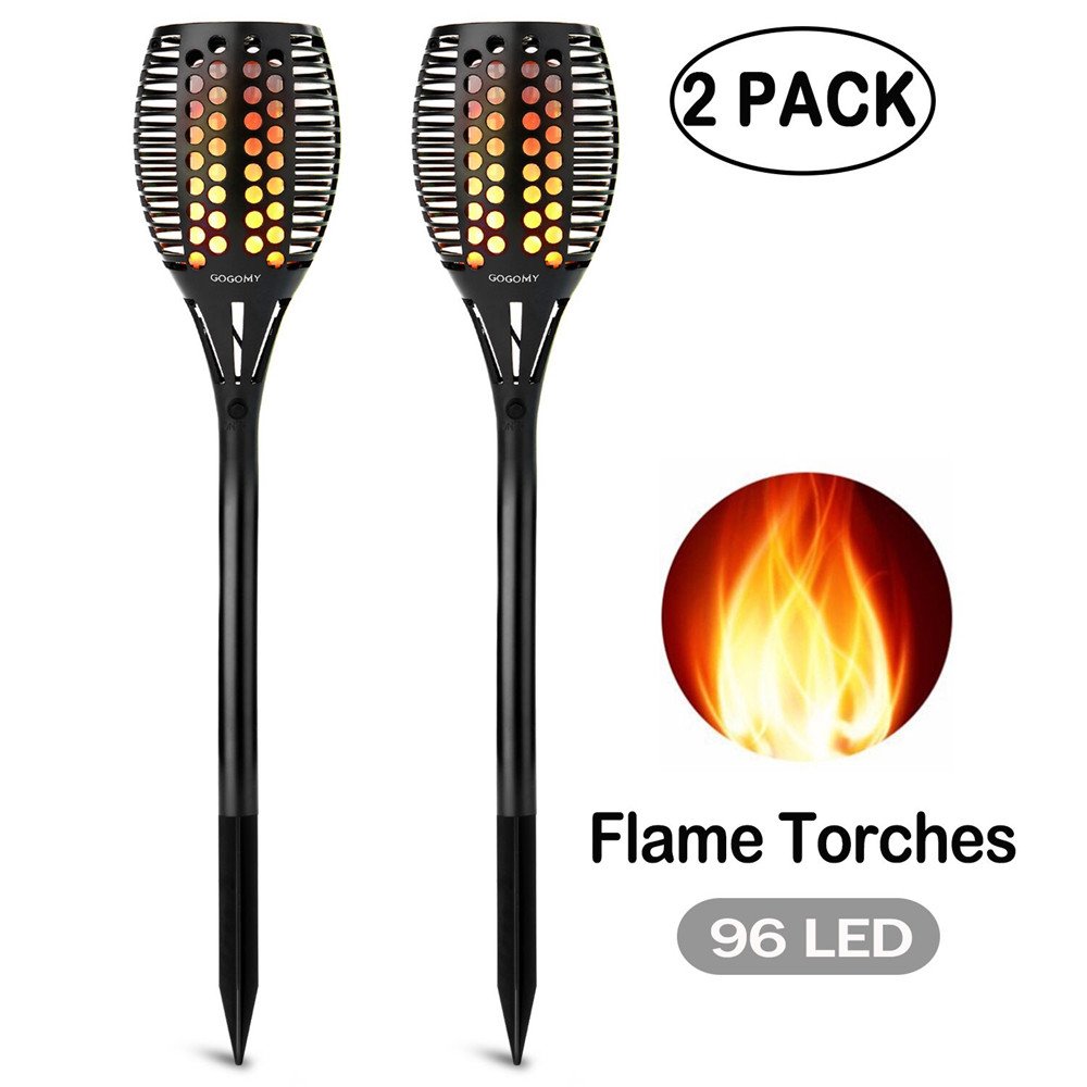 Solar Garden Lights, Gogomy Solar Lights Outdoor Waterproof LED Flickering Flames Torch Lights Solar Powered Landscape Decorative Lights for Garden Patio Yard Path (2 Pack)