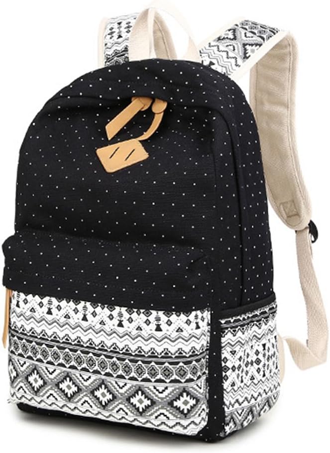 Honeymall Cute Lightweight Canvas Bookbags Fashion School Backpacks for Teen Girls(Black)