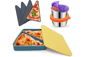 Winceed Pizza Storage Container with 4 Microwavable Serving Trays, Reusable Pizza Slice Container, Silicone Pizza Leftover Storage Box Microwave & Dishwasher Safe (Yellow, Blue)