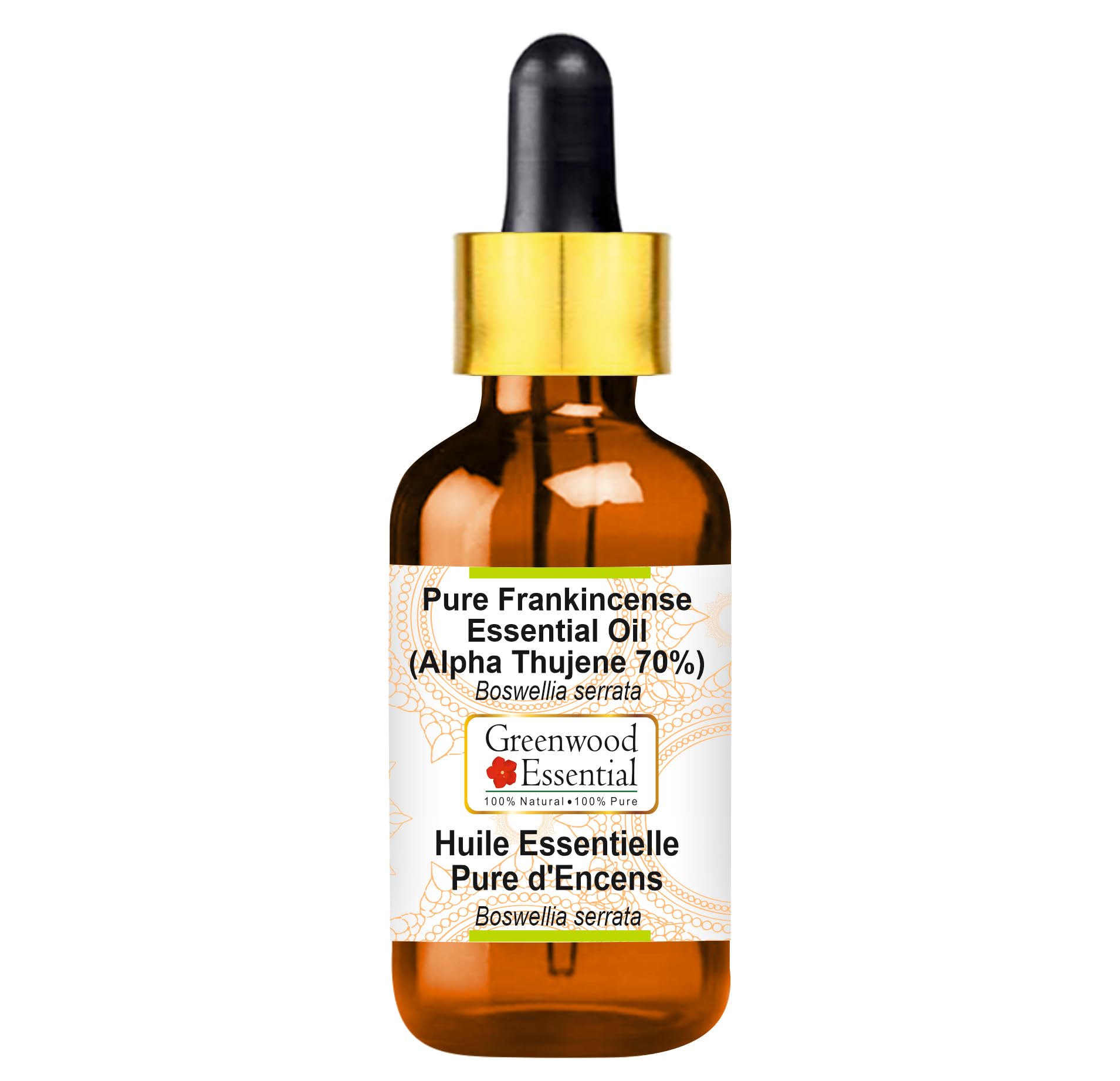 Greenwood Essential Pure Frankincense Essential Oil (Alpha Thujene 70%) (Boswellia serrata) with Glass Dropper Steam Distilled Natural Therapeutic Grade 10ml (0.33 oz)