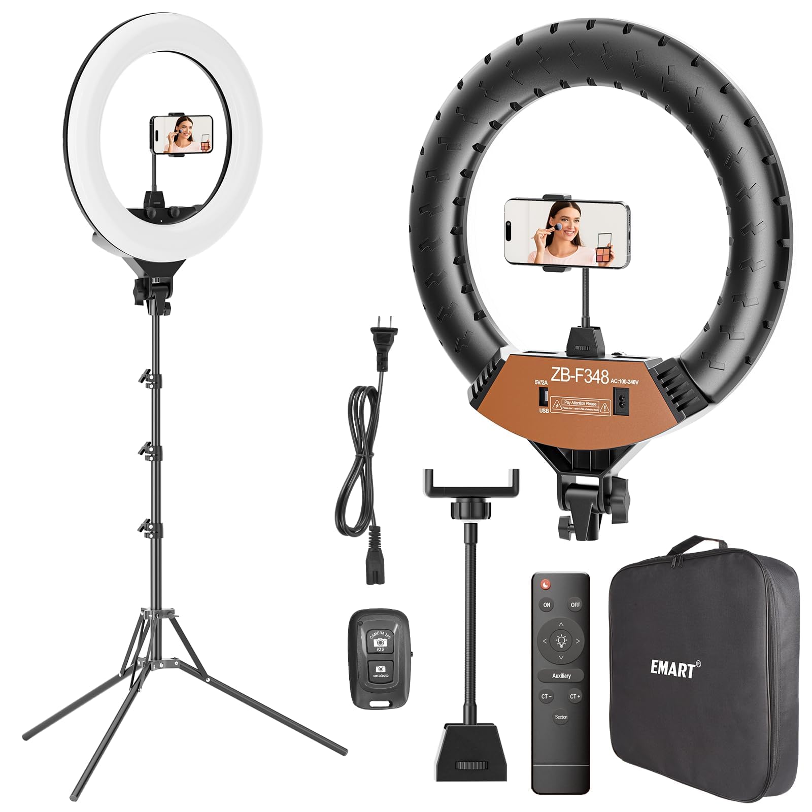 EMART 18-inch Ring Light with Stand, 2800-6500K LED Photography Lighting Kit with Phone Holder, Selfie Light for Vlog Live Streaming Video Makeup Tattoo Barber Studio