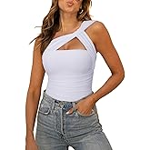 REORIA Womens Sexy One Shoulder Asymmetrical Leopard Print Mesh Ruched Backless Going Out Bodysuits Tops