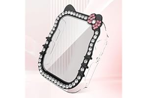 Cartoon Bow Cat Bling Case for Apple Watch SE/Series 10/9/8/7/6/5/4 44mm 45mm with Tempered Glass Screen Protector, Crystal D