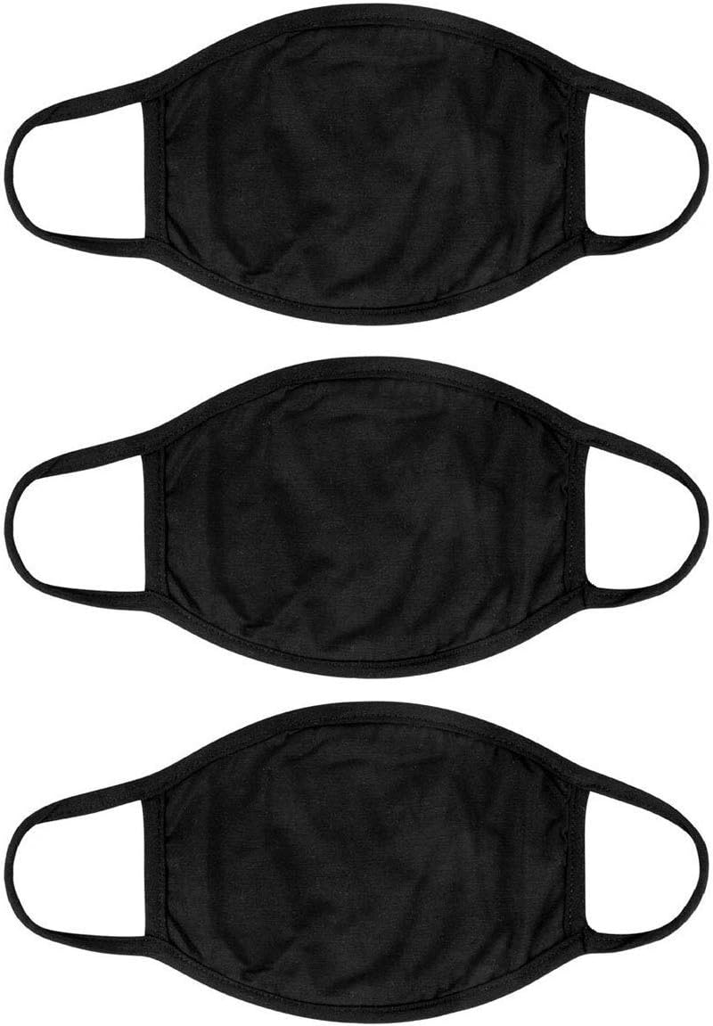 3 Pcs Fashion Protective Face Masks, Unisex Black Dust Cotton Mouth Masks, Washable, Reusable Masks (Black)