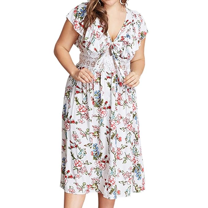 Iqka Women Summer Floral Midi Dress Vestidos Plus Size V