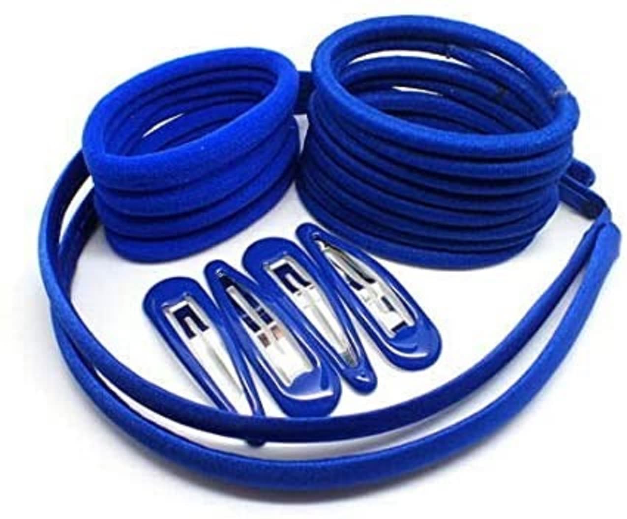 Topkids Accessories 26x GIRLS SCHOOL HAIR ACCESSORIES Navy Blue, Red, Green, Royal Blue, Black, Burgundy: Headbands, hair clips, slides, elastic hairbands for Girls Kids Child (Royal Blue)
