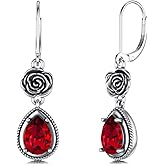 Vintage Rose Leverback Earrings 925 Sterling Silver Oxidized Retro Antique Dangle Earrings with Crystal from Austria, Valentine Wedding Jewelry Gifts for Women