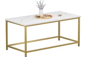 SAYGOER White Faux Marble Coffee Table Simple Modern Rectangular Coffee Tables Open Design Minimalist Center Table for Living Room Office, 39.37 x 19.69 x 17.72, White Gold