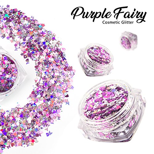 Purple Fairy - Iridescent Cosmetic Glitter, Chunky Glitter Festival,Shining Makeup Glitter for Beauty Makeup Face Body Hair Nails - Thumbnail 4