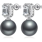 Jiahanzb 925 Sterling Silver Pearl Earrings for Women, 12MM Simulated Pearl Jewelry Gift for Her