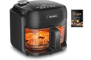 7.5Qt Glass Air Fryer, Transparent Fry Bowl, 360° Hot Air Circulation, Digital Touch Control, Non-Toxic & Dishwasher Safe, Ai