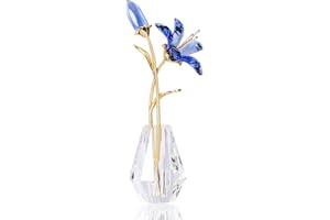 Movdyka Crystal Lily Flower Figurine with Stems, Handmade Collectible Statue for Decoration Mothers Day, Centerpiece, Valentines Day, Bridal Shower Gift Blue